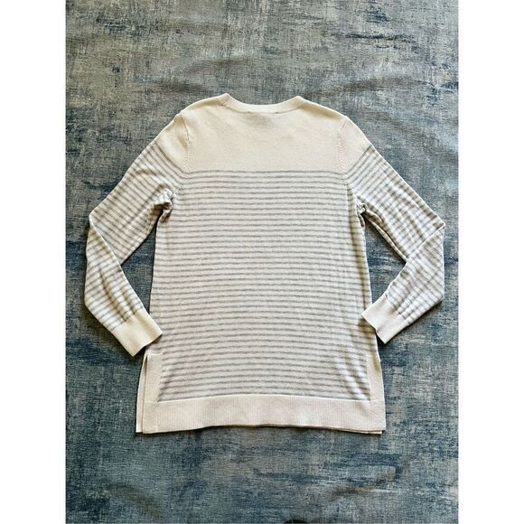 Loft Off White Blue Gray Stripe Crewneck Sweater Women's Large - Picture 3 of 7